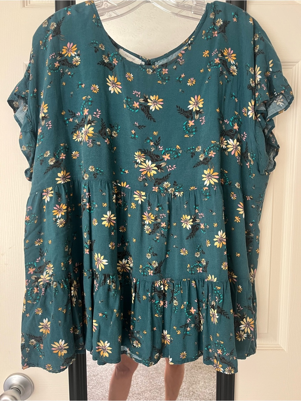 Maurices Teal Floral Ruffle Tiered Top